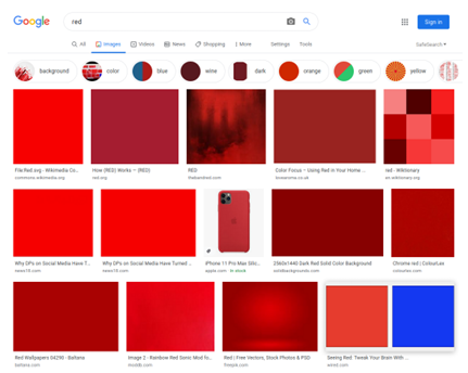  Figure 3.3: Google image search results for the word red.